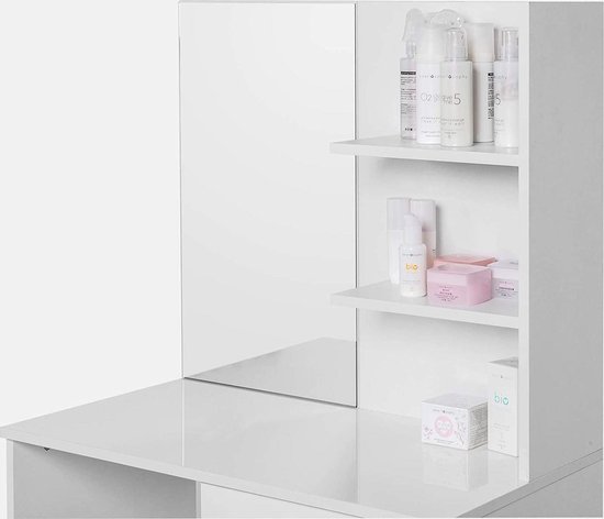 Witte Kaptafel met Spiegel en Opbergruimte Inclusief Bijpassend Bankje – foto 3