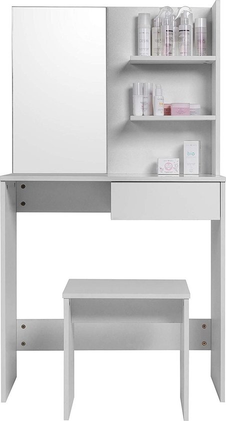 Witte Kaptafel met Spiegel en Opbergruimte Inclusief Bijpassend Bankje – foto 5