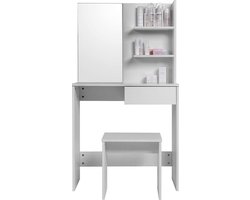 Witte Kaptafel met Spiegel en Opbergruimte Inclusief Bijpassend Bankje – foto 6