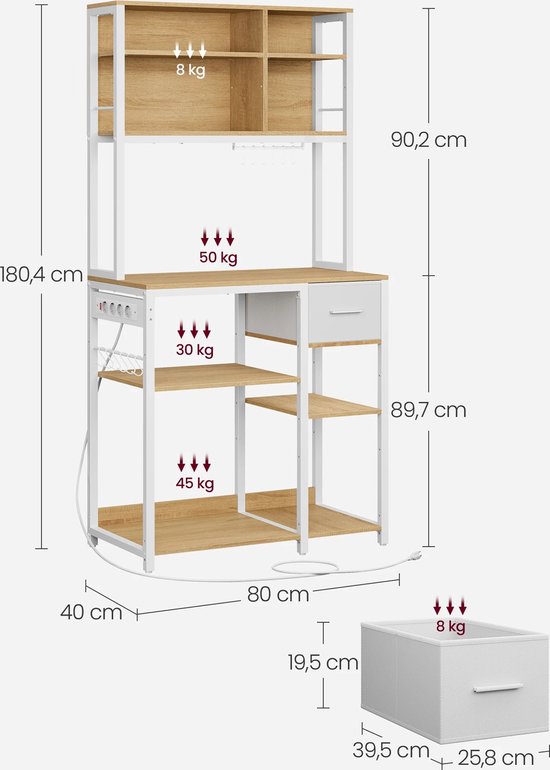 Multifunctioneel Keukenrek met Werkblad en Verstelbare Planken – foto 3