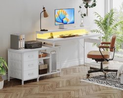 Multifunctioneel L-vormig Bureau met LED-verlichting en USB-oplaadpunten - Wit – foto 6