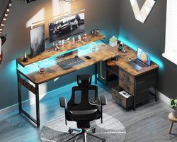 Multifunctioneel L-vormig Bureau met LED-verlichting en USB-poorten – foto 2