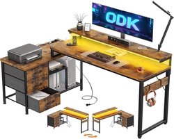 Multifunctioneel L-vormig Bureau met LED-verlichting en USB-poorten – foto 3