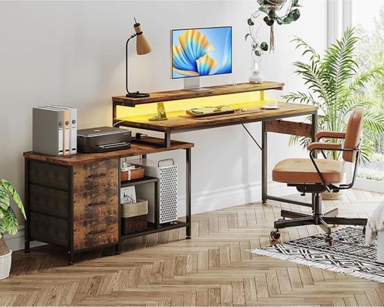 Multifunctioneel L-vormig Bureau met LED-verlichting en USB-poorten – foto 6