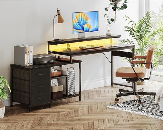 Multifunctioneel L-vormig Bureau met USB-poorten, LED-verlichting en Monitorstandaard – foto 4