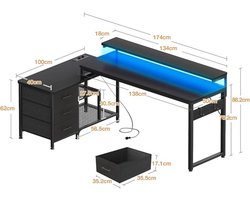 Multifunctioneel L-vormig Bureau met USB-poorten, LED-verlichting en Monitorstandaard – foto 6