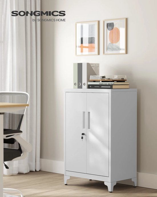 Witte Stalen Opbergkast met Sloten en Verstelbare Planken - 80x40x90 cm – foto 4