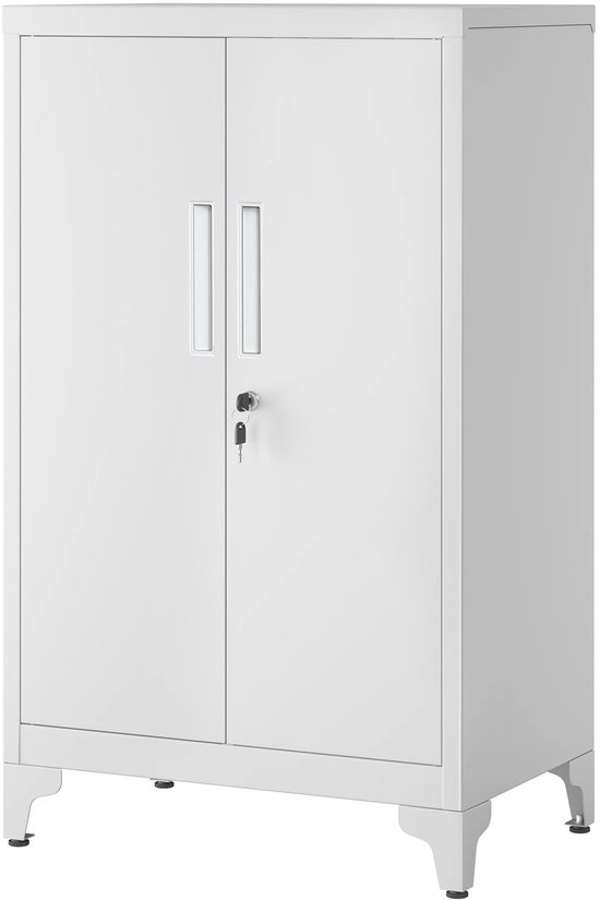 Witte Stalen Opbergkast met Sloten en Verstelbare Planken - 80x40x90 cm – foto 6