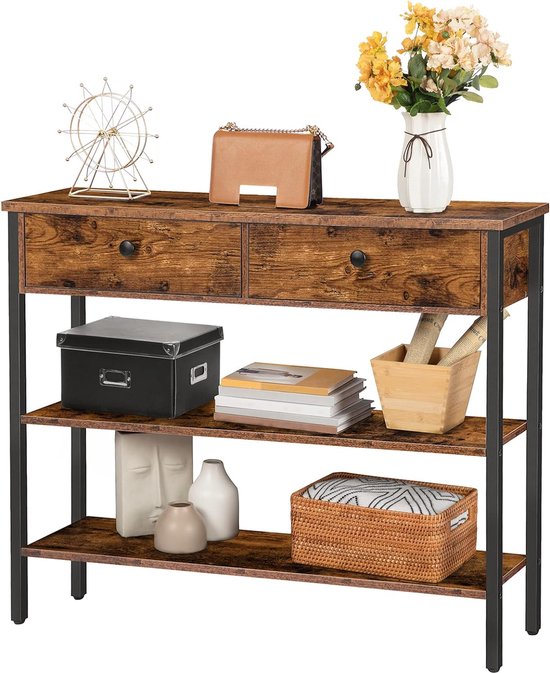 Industriële consoletafel met opbergruimte – Bruin en metaal – foto 1