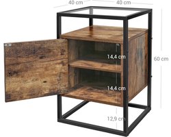 Veelzijdige Bijzettafel met Glazen Blad en Opbergruimte - Vintage Bruin / Zwart – foto 5