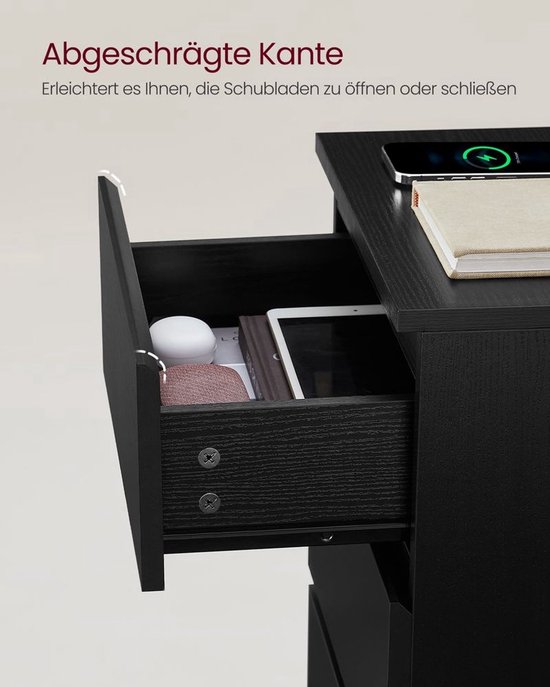 Nachtkastje met geïntegreerd laadstation en opbergruimte – Zwart – foto 3