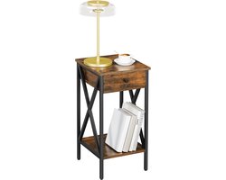 Elegant Nachtkastje / Bijzettafel met Lade - Bruin-Zwart (35x35x70cm) – foto 2