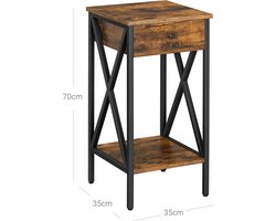 Elegant Nachtkastje / Bijzettafel met Lade - Bruin-Zwart (35x35x70cm) – foto 5