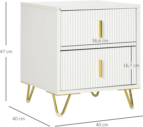 Luxe Nachtkastje met 2 Lades - Modern Design Wit en Goud – foto 1