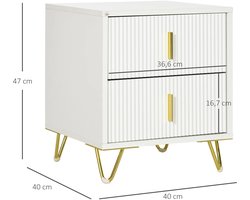 Luxe Nachtkastje met 2 Lades - Modern Design Wit en Goud – foto 2