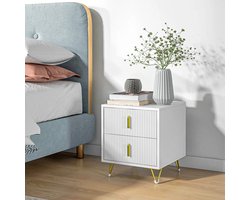 Luxe Nachtkastje met 2 Lades - Modern Design Wit en Goud – foto 4