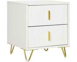 Luxe Nachtkastje met 2 Lades - Modern Design Wit en Goud – foto 5