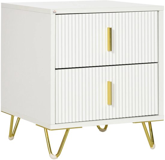 Luxe Nachtkastje met 2 Lades - Modern Design Wit en Goud – foto 6