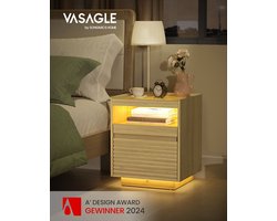 Modern Nachtkastje met Sfeervolle LED-Verlichting en Uittrekbaar Plankje – foto 3