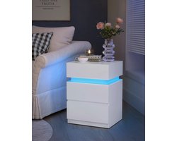 Elegant Nachtkastje met Sfeervolle LED-Verlichting en 3 Lades - Wit – foto 3