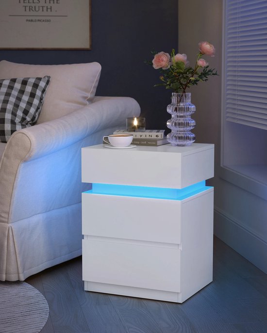 Elegant Nachtkastje met Sfeervolle LED-Verlichting en 3 Lades - Wit – foto 4