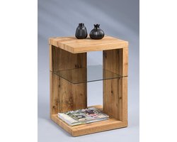 Elegant Nachtkastje & Bijzettafel met Wild Eiken Decor en Glazen Plank – foto 2