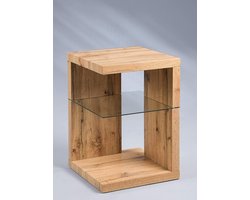 Elegant Nachtkastje & Bijzettafel met Wild Eiken Decor en Glazen Plank – foto 4