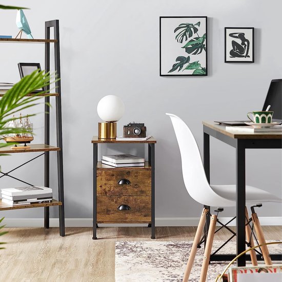 Set van 2 Nachtkastjes met Lades en Open Vak – Industrieel Design – foto 5
