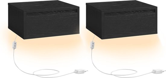 Set van 2 Zwevende Nachtkastjes met 3-kleuren LED Verlichting - Zwart – foto 1