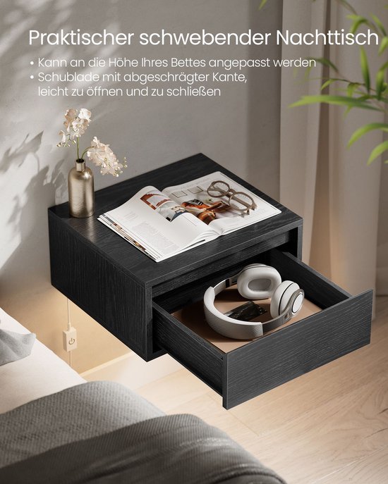 Set van 2 Zwevende Nachtkastjes met 3-kleuren LED Verlichting - Zwart – foto 5