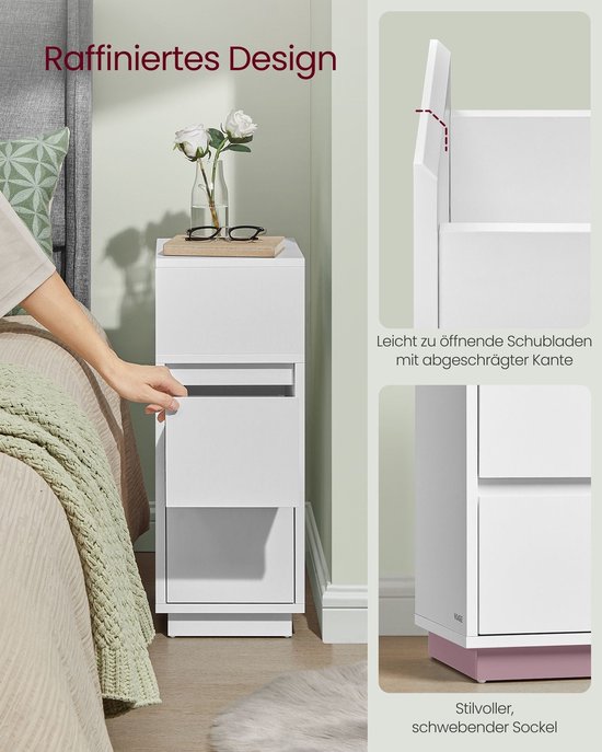 Set van 2 Smalle Nachtkastjes met Lades en Open Vak - Wit – foto 5