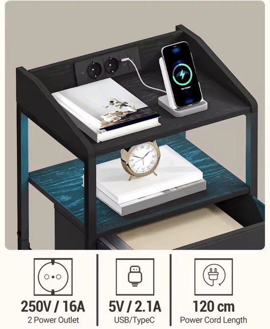 Set van 2 moderne nachtkastjes met LED, USB-laadstation en opbergruimte – foto 3