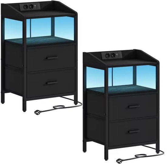 Set van 2 moderne nachtkastjes met LED, USB-laadstation en opbergruimte – foto 5
