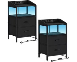 Set van 2 moderne nachtkastjes met LED, USB-laadstation en opbergruimte – foto 6