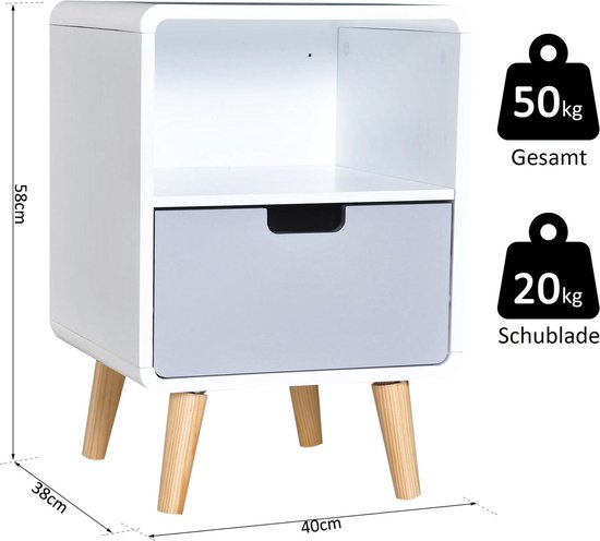 Elegant Nachtkastje met Lade en Open Vak - Wit & Grijs – foto 2