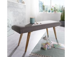 Stijlvolle Zitbank van Massief Mangohout met Gestoffeerde Zitting - Beige/Grijs – foto 1