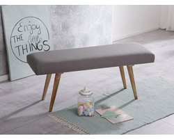 Stijlvolle Zitbank van Massief Mangohout met Gestoffeerde Zitting - Beige/Grijs – foto 4