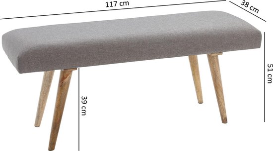 Stijlvolle Zitbank van Massief Mangohout met Gestoffeerde Zitting - Beige/Grijs – foto 6