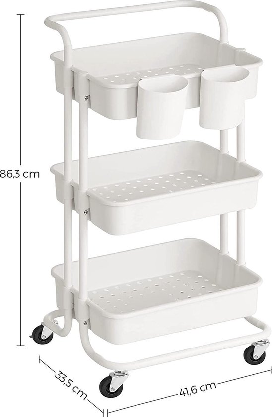 Veelzijdige Keukentrolley met 3 Niveaus en Handvat - Wit/Zwart – foto 3