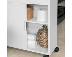 Badkamer Opbergkast met Toiletrolhouder en Wielen - Wit MDF – foto 4