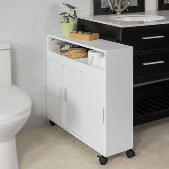 Badkamer Opbergkast met Toiletrolhouder en Wielen - Wit MDF – foto 5