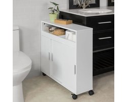 Badkamer Opbergkast met Toiletrolhouder en Wielen - Wit MDF – foto 6