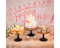 Houten Taartstandaard Set – Rustieke Presentatie voor Gebak en Desserts (Set van 3) – foto 1