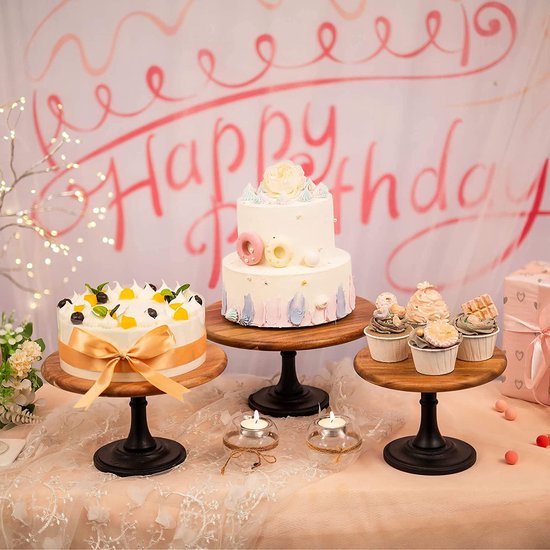 Houten Taartstandaard Set – Rustieke Presentatie voor Gebak en Desserts (Set van 3) – foto 2