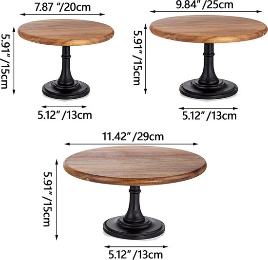 Houten Taartstandaard Set – Rustieke Presentatie voor Gebak en Desserts (Set van 3) – foto 5