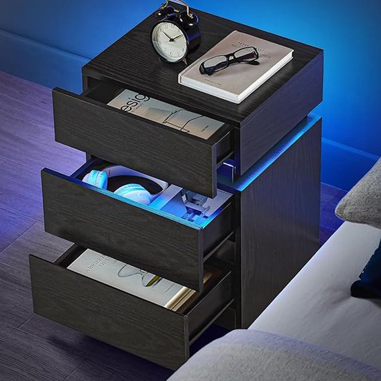 Multifunctionele Opbergkast met Verstelbare LED Verlichting en 3 Lades - Zwart – foto 6