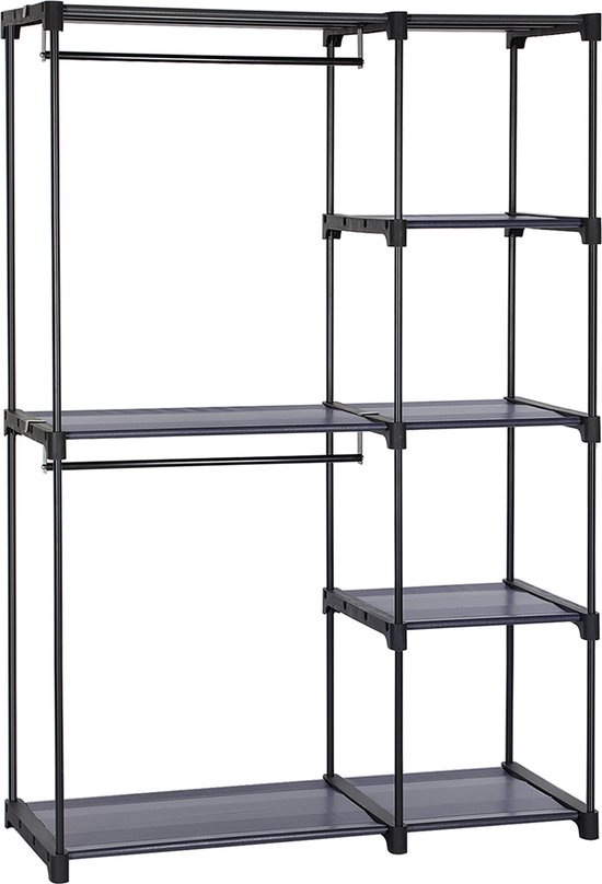 Open Kledingkast met Zelfdragende Planken - Zwart Metaal en Non-woven Stof – foto 2