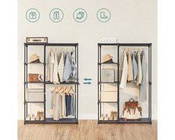 Open Kledingkast met Zelfdragende Planken - Zwart Metaal en Non-woven Stof – foto 3