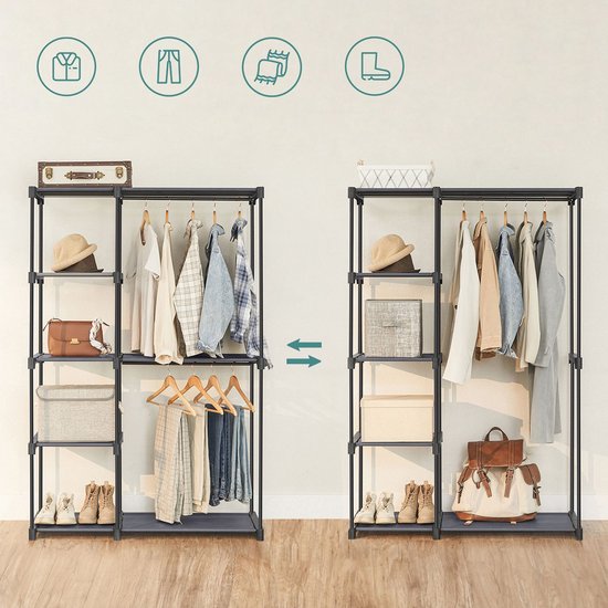 Open Kledingkast met Zelfdragende Planken - Zwart Metaal en Non-woven Stof – foto 4
