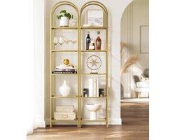Elegante Boekenkast met Vijf Geharde Glazen Planken en Gouden Metalen Frame – foto 2